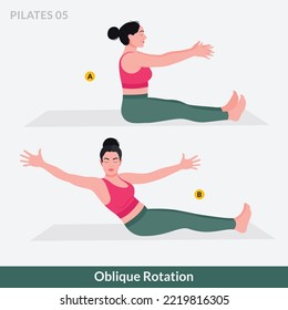 Oblique Rotation exercise, Woman workout fitness, pilates exercise