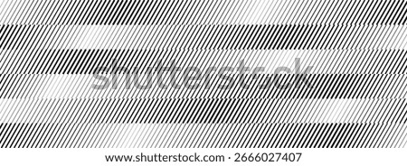 Oblique stripe halftone gradient texture. Diagonal line gradation background. Black and white parallel slanted wallpaper. Repeated striped pattern backdrop. Vector abstract Doppler effect concept