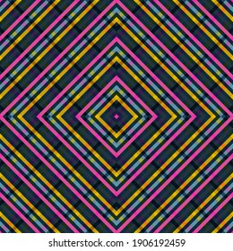 Oblique stripes rhombus grid classic vector seamless pattern. Overlapping lines texture. Stripes chequered baby fashion print. Colorful plaid lines grid endless ornament.