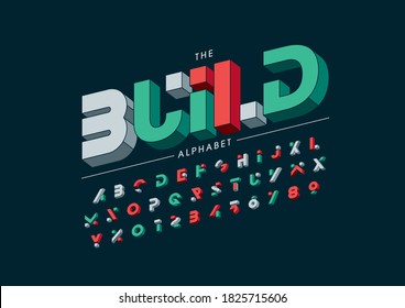 Oblique stylized build alphabet font vector