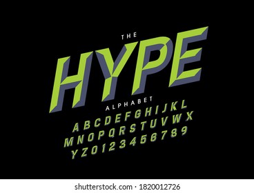 Oblique stylized hype alphabet font vector