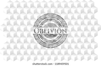 Oblivion grey badge with geometric cube white background