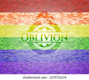 Oblivion on mosaic background with the colors of the LGBT flag