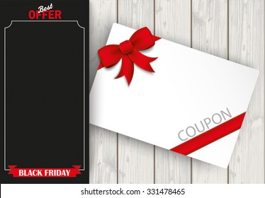 Oblong banner with coupon and wooden background. Eps 10 vector file.