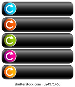 Oblong blank buttons with circular arrow in 5 colors.