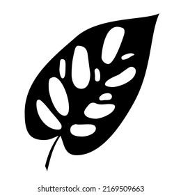 Oblong hinterlässt Monstera in einem einfachen Stil einzeln auf weißem Hintergrund.  Tropische Dschungelpflanzen. Silhouette von Blättern auf Schwarz. Designelemente. Vektorgrafik.