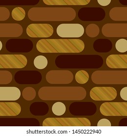 Oblong Oval Shapes Horizontal Repeat Motif. Concept Simple Wood Textured Geometric 50s Vintage Seamless Pattern. Rapport For For Fabric, Textile, Wrap, Surface, Wallpaper, Web And Print Design. 