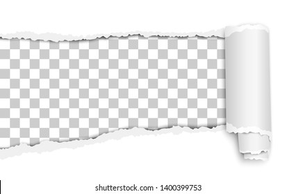 Oblong Torn Hole In White Sheet Of Paper With Transparent Background, Shadow And Paper Curl. Vector Paper Mockup.