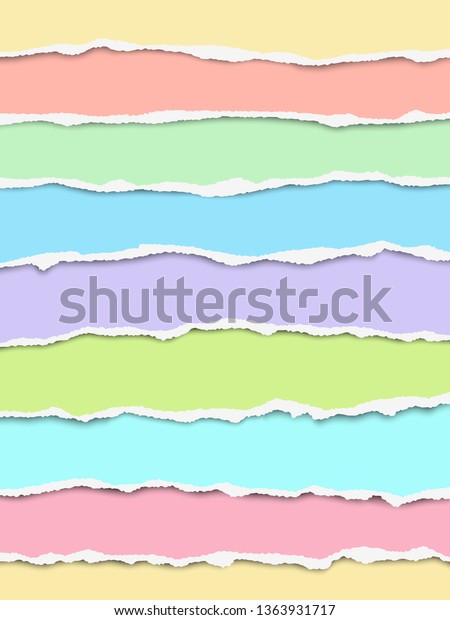 Oblong\
torn paper strips of different pastel colors placed one under\
another with soft shadow. Vector paper mock\
up.
