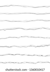 Oblong torn white paper strips placed one under another with soft shadow. Vector paper template.
