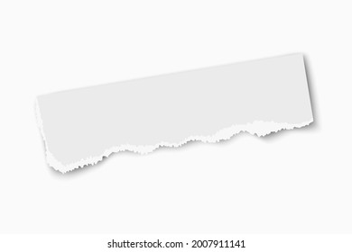 Oblong vector paper tear fragment with soft shadow isolated on white background