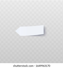 Oblong white arrow-shaped sticker with peeled edge realistic style, vector illustration isolated on a transparent background. Blank adhesive arrow flag for labeling information or page marker - Powered by Shutterstock - Get 15% off with code: PIKWIZARD15
