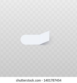 Oblong white sticker with round edge and rectangular bent edge realistic style, vector illustration isolated on transparent background. Blank adhesive flag for labeling information or page marker