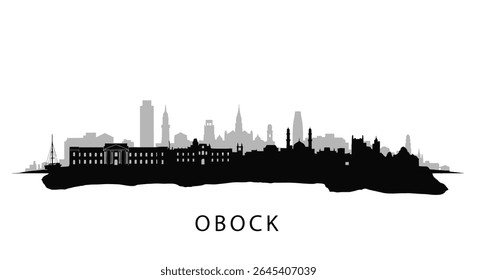 Obock City Skyline Silhouette with Black and White.