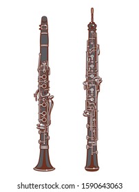 Oboe and Clarinet. Woodwind set of vector illustration.