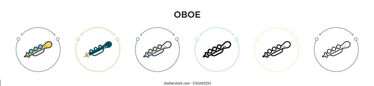 Oboe Symbol in vollem, dünnen Linie, Umriss und Strich Stil. Vektorgrafik von zwei farbigen und schwarzen Oboe-Vektorgrafiken-Designs kann für mobile, iPhone-, web-basierte