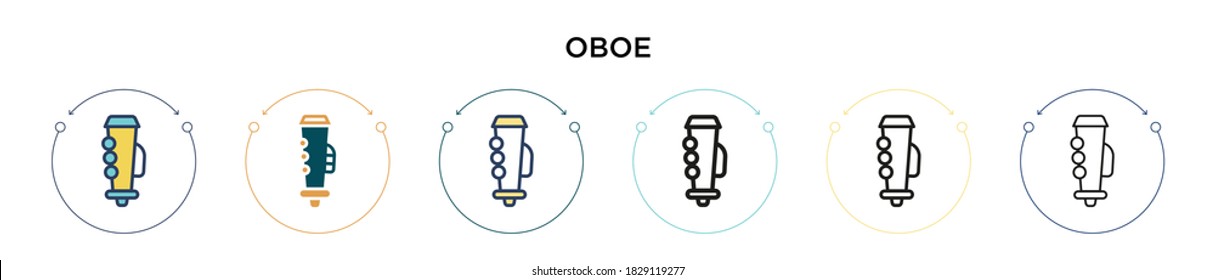 Oboe icon in filled, thin line, outline and stroke style. Vector illustration of two colored and black oboe vector icons designs can be used for mobile, ui, web