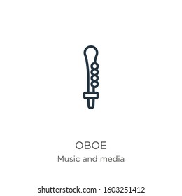 Oboe icon. Thin linear oboe outline icon isolated on white background from music collection. Line vector sign, symbol for web and mobile