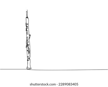 Oboe one line art. Continuous line drawing of wind, symphony, retro, clarinet, bass, oboe, sax, music, flute, jazz, orchestra, horn.