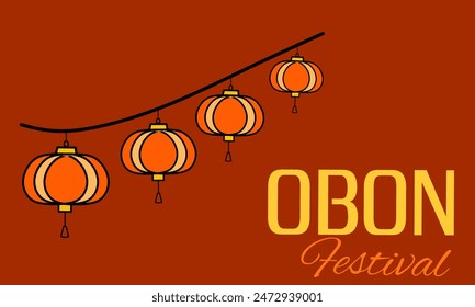 Obon japan festival vector background. Lantern with red background. Japanese celebration