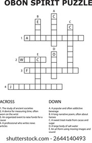 Obon Spirit Puzzle Crossword Grid Letters Vetor de pistas
