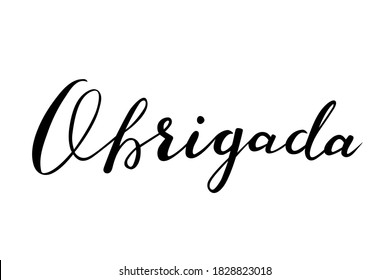 Obrigada - thank you in portuguese language handwritten lettering vector