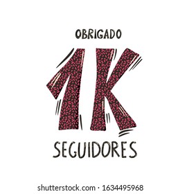 Obrigado 1000 seguidores. Thank you followers in portuguese. Celebration subscribers banner. 1k screen for public channel. Greeting card for social networks. Vector illustration for social media. 