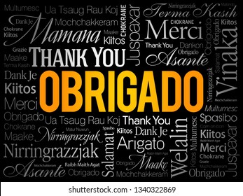 Obrigado (Thank You in Portuguese) Word Cloud in different languages