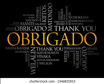 Obrigado (Thank You in Portuguese) Word Cloud in different languages