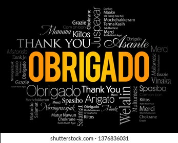 Obrigado (Thank You in Portuguese) Word Cloud in different languages