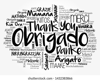 Obrigado (Thank You in Portuguese) Word Cloud in different languages