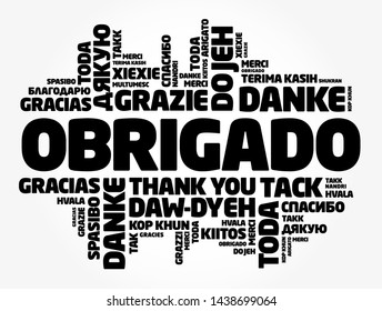 Obrigado (Thank You in Portuguese) Word Cloud in different languages