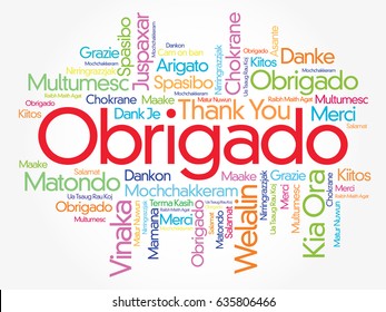 Obrigado (Thank You in Portuguese) Word Cloud background, all languages, multilingual for education or thanksgiving day