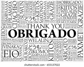 Obrigado (Thank You in Portuguese) Word Cloud background, all languages, multilingual for education or thanksgiving day