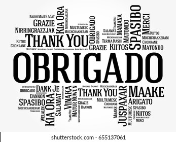 Obrigado (Thank You in Portuguese) Word Cloud background, all languages, multilingual for education or thanksgiving day