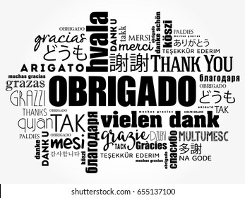 Obrigado (Thank You in Portuguese) Word Cloud background, all languages, multilingual for education or thanksgiving day
