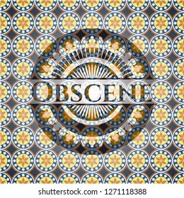 Obscene arabic badge background. Arabesque decoration.