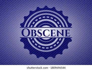 Obscene emblem with jean high quality background. Vector Illustration. Detailed. 