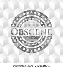 Obscene grey badge with geometric cube white background. 