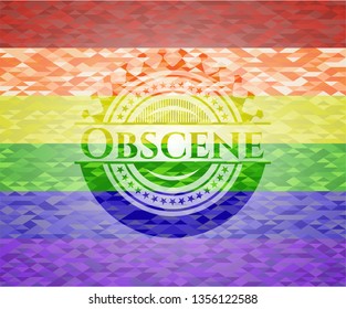 Obscene on mosaic background with the colors of the LGBT flag
