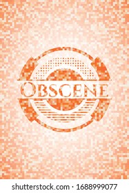 Obszön-orangefarbene Fliesenhintergrund. Quadratisches geometrisches Mosaik nahtloses Muster mit Emblem im Inneren.