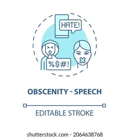 Obscenity speech blue concept icon. Non-protected speech type abstract idea thin line illustration. Abusive language. Disgusting words. Vector isolated outline color drawing. Editable stroke