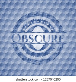 Obscure blue badge with geometric pattern background.