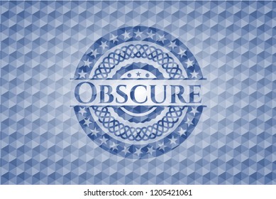Obscure blue emblem with geometric pattern.