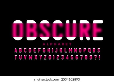 Obscure. Blurry style font, typography design, alphabet letters and numbers vector illustration