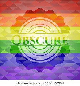Obscure emblem on mosaic background with the colors of the LGBT flag