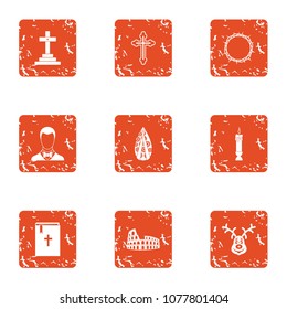 Obsequies icons set. Grunge set of 9 obsequies vector icons for web isolated on white background