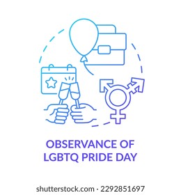 Observance of LGBTQ pride day blue gradient concept icon. Corporate event. Creating inclusive workplace abstract idea thin line illustration. Isolated outline drawing. Myriad Pro-Bold font used