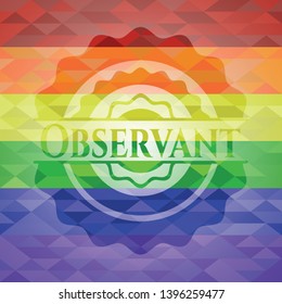 Observant emblem on mosaic background with the colors of the LGBT flag