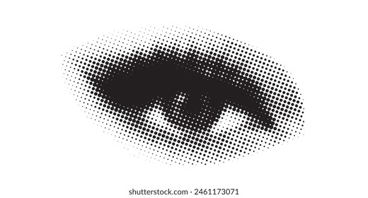 Observant gaze. Black and white vector illustration portraying a human eye with a halftone dotted screen for a unique visual effect.